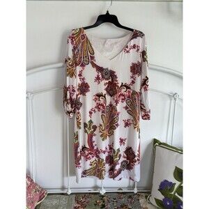 Pink blush Midi dress paisley cowgirl Gold Buttons spring country L